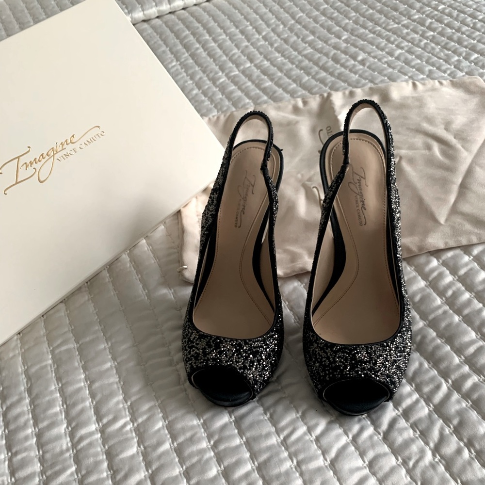 Back sling high heels shoes.